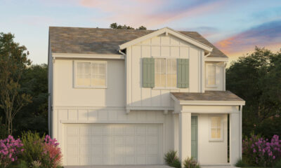 Exterior rendering of two-story white home.