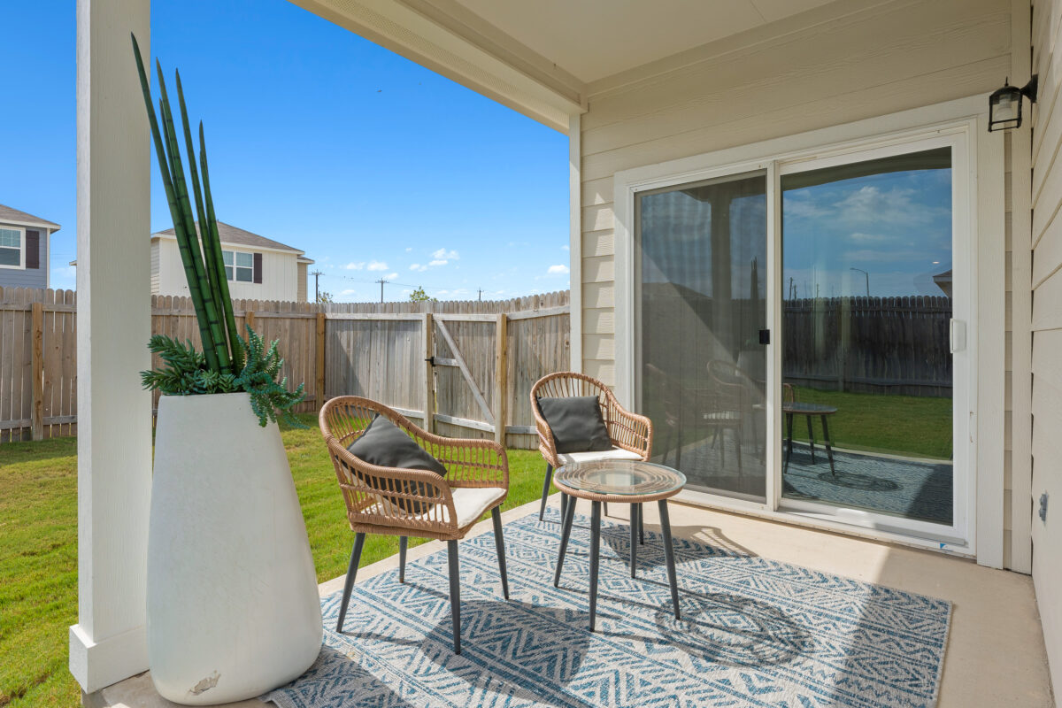 Patio with outdoor seating area for two.